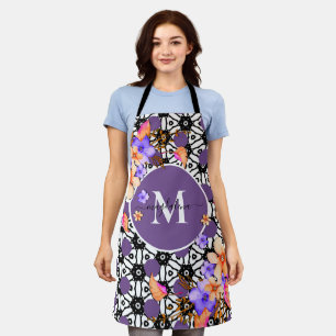 Elegant Floral Monogram Personalise   Apron