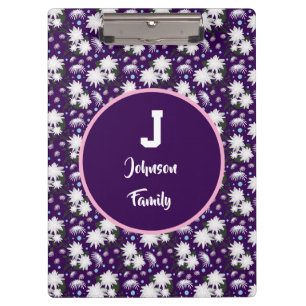 Elegant Floral Monogram Personalised Gift Design Clipboard