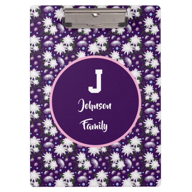 Elegant Floral Monogram Personalised Gift Design Clipboard (Front)