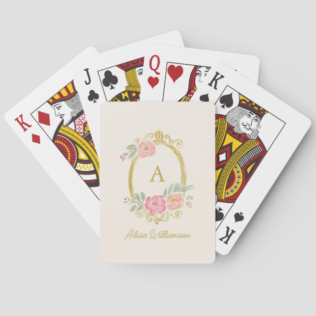 Elegant Floral Monogram Personalized Name Favor Playing Cards (Back)
