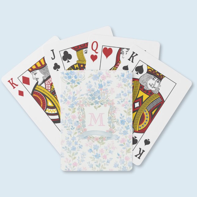 Elegant Floral Monogram Playing Cards (preppy pretty grandmillennial floral monogram initial personalized playing cards)