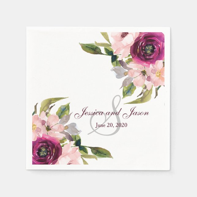 Elegant Floral Monogram Rustic Wedding Napkin (Front)