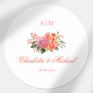 Elegant Floral Monogram Script Wedding Classic Round Sticker
