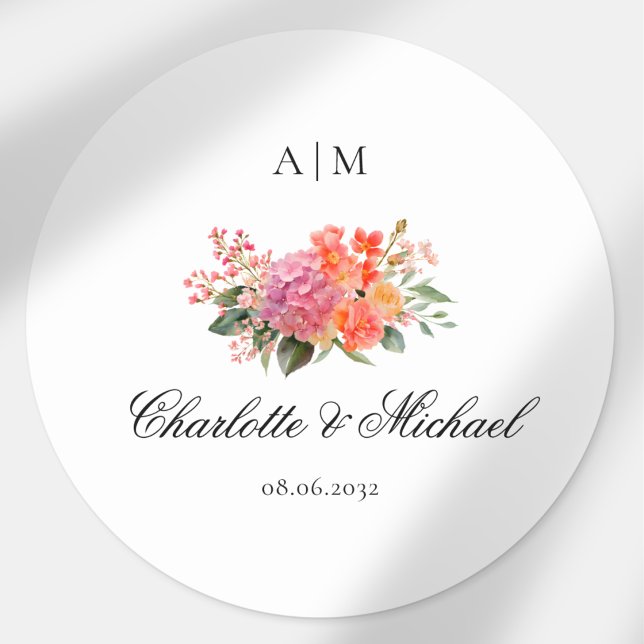  Elegant Floral Monogram Script Wedding Classic Round Sticker (Elegant Floral Monogram Script Wedding Classic Round Sticker)