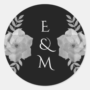 Elegant Floral Monogram Silver Glitter Wedding Classic Round Sticker