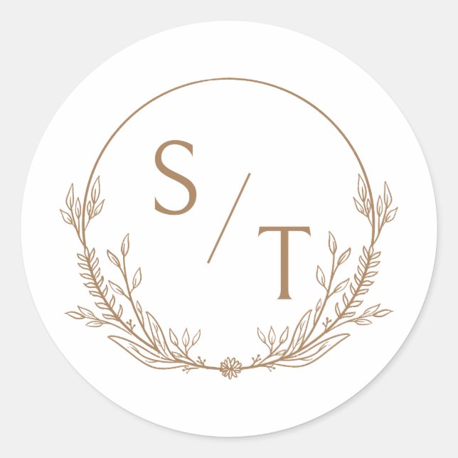 Elegant Floral Monogram Simple Classic Round Sticker (Front)
