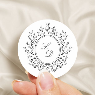 Elegant Floral Monogram Simple Vintage Wedding Classic Round Sticker