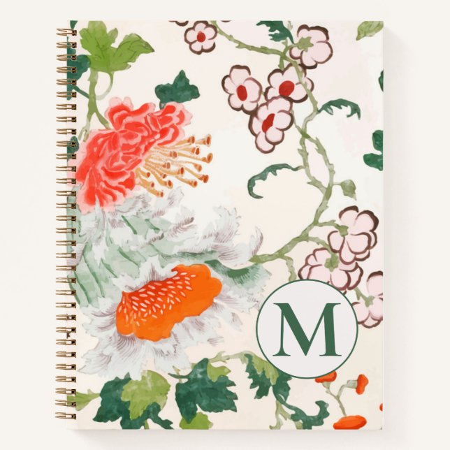 Elegant Floral Monogram Spiral Notebook (Front)