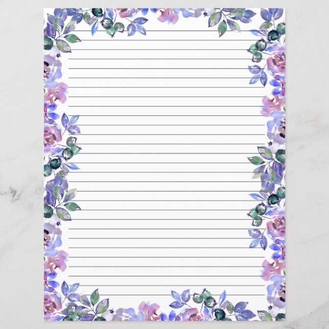 Elegant Floral Monogram Stationery Paper (Front)