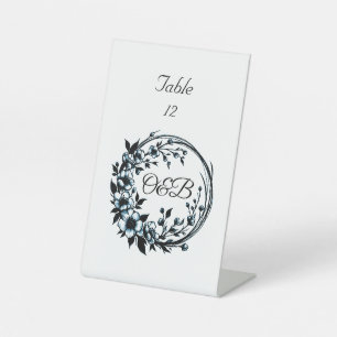 Elegant Floral Monogram Table Number Pedestal Sign