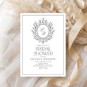 Elegant Floral Monogram Vintage Bridal Shower  Invitation