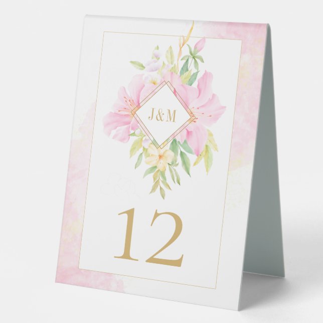Elegant Floral Monogram Watercolor Pink Wedding (Front)