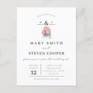 Elegant Floral Monogram Wedding Invitation Postcard