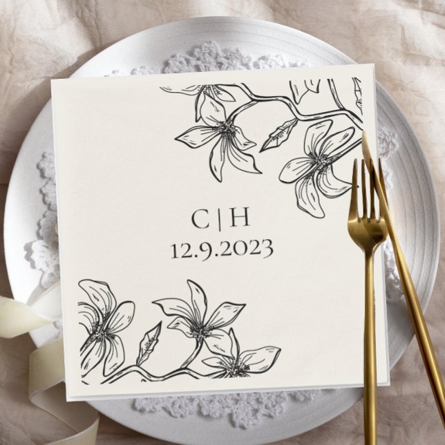 Elegant Floral Monogram Wedding  Napkin (Creator Uploaded)
