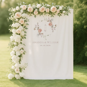 Elegant Floral Monogram Wedding Photo Tapestry