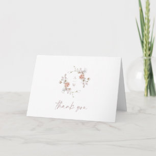Elegant Floral Monogram Wedding Thank You Card