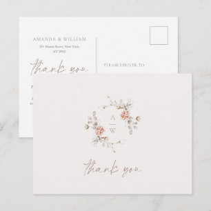Elegant Floral Monogram Wedding Thank You Postcard
