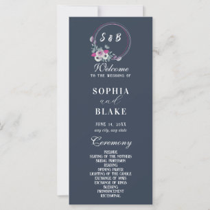 Elegant Floral Monogrammed Blue Wedding Program