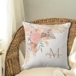 Elegant Floral Monogrammed  Cushion<br><div class="desc">This elegant pillow is decorated with watercolor pampas grass,  eucalyptus,  and blush pink florals.
Easily customisable with your monogram and name.
Because we create our artwork you won't find this exact image from other designers.
Original Watercolor © Michele Davies.</div>