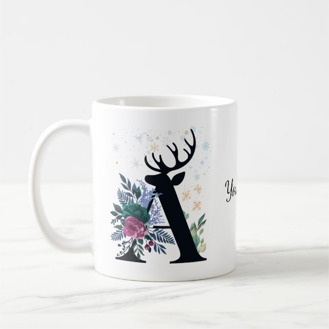 Elegant Floral Monogrammed Family Christmas Coffee Mug (Left)