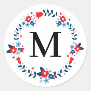 Elegant Floral Monogrammed Sticker - Abhaya Libre