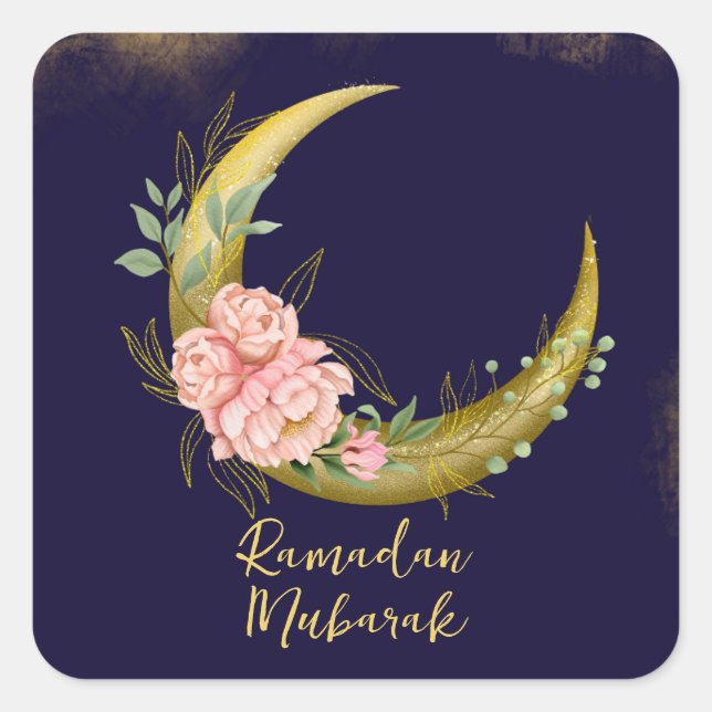 Elegant Floral Moon Ramadan Mubarak Sticker (Front)