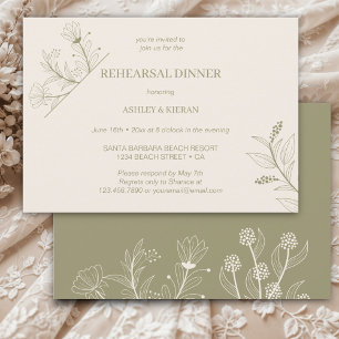 Elegant Floral Moss Green Rehearsal Dinner Invitation
