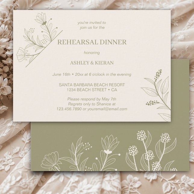 Elegant Floral Moss Green Rehearsal Dinner Invitation (Creator Uploaded)