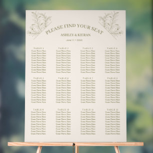 Elegant Floral Moss Green Seating Chart