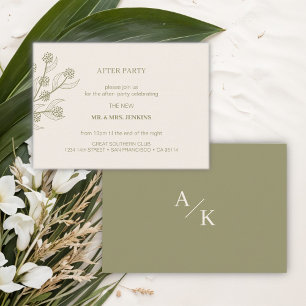 Elegant Floral Moss Green Wedding After Party Enclosure Card