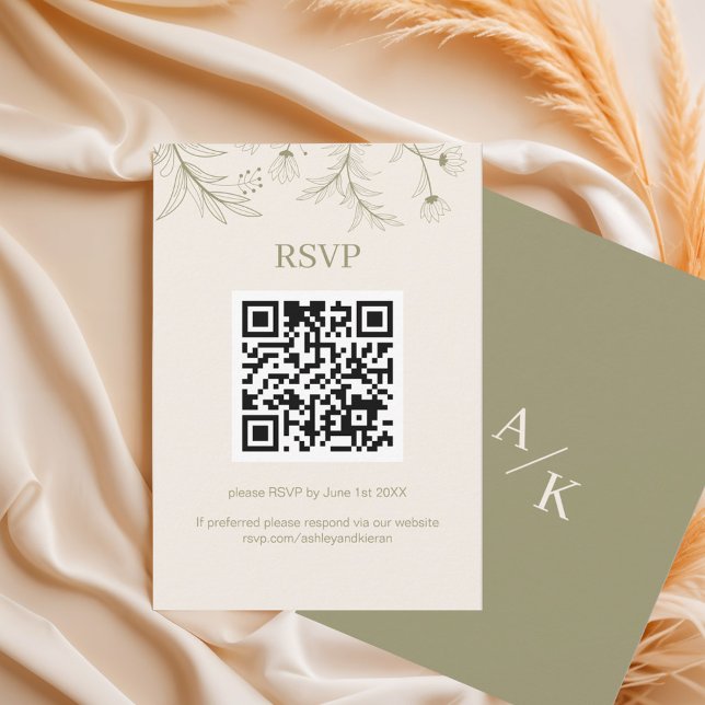 Elegant Floral Moss Green Wedding QR code RSVP Card (Creator Uploaded)