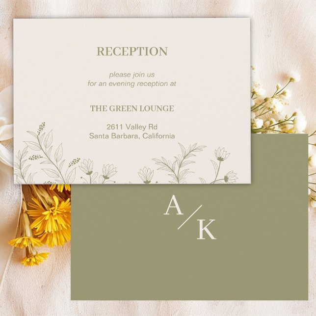 Elegant Floral Moss Green Wedding Reception Enclosure Card (Creator Uploaded)