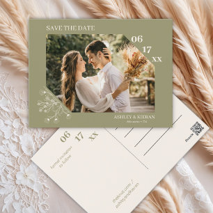Elegant Floral Moss Green Wedding Save the Date Postcard
