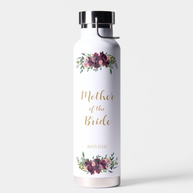 Elegant Floral Mother of the Bride Water Bottle (Left)