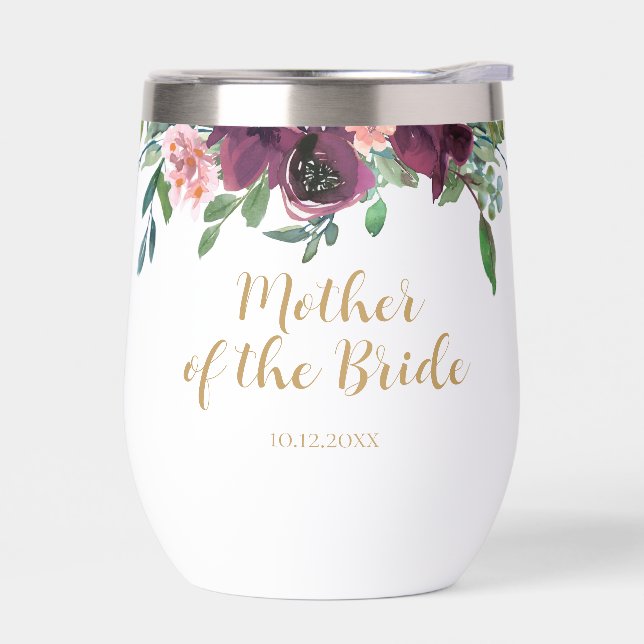 Elegant Floral Mother of the Bride Wine Tumbler (Left)