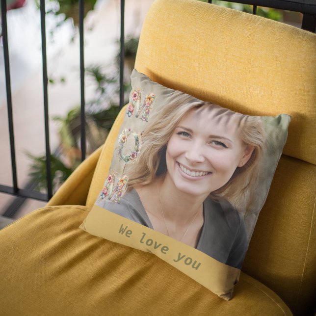 Elegant Floral Mother’s Day Mustard Yellow Photo Cushion (Elegant Floral Mother’s Day Mustard Yellow Photo Throw Pillow)