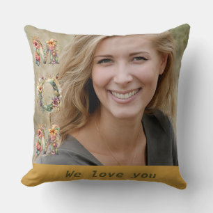 Elegant Floral Mother’s Day Mustard Yellow Photo Cushion
