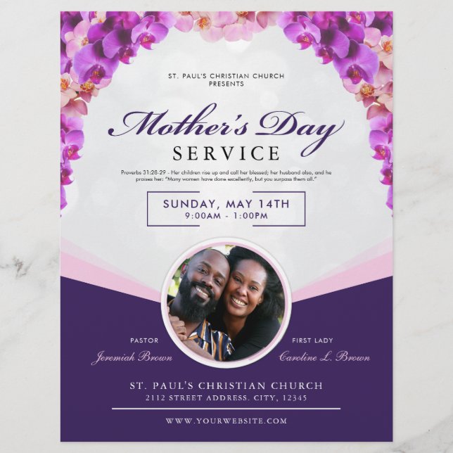 Elegant Floral Mother's Day Church Service Flyer (Front)