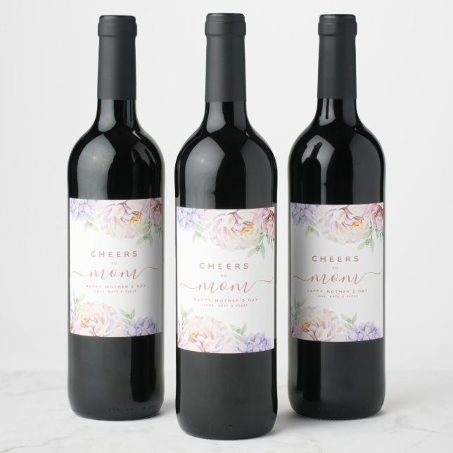 Elegant Floral Mother's Day Personalised Wine Labe Label (Bottles)