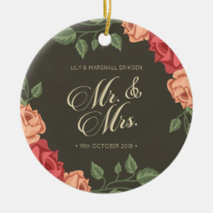 Elegant Floral Mr & Mrs Wedding   Ceramic Ornament