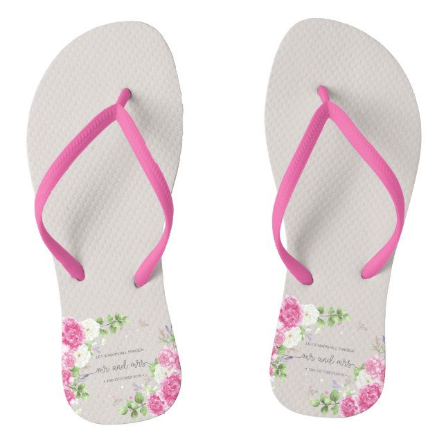 Elegant Floral Mr & Mrs Wedding | Flip Flops (Footbed)