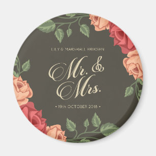 Elegant Floral Mr & Mrs Wedding   Fridge Magnet