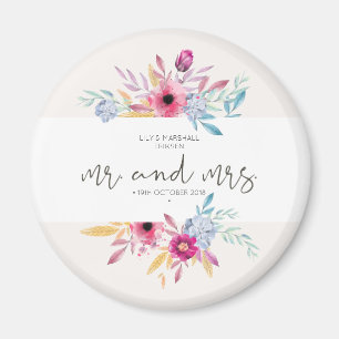 Elegant Floral Mr & Mrs Wedding Fridge Magnet