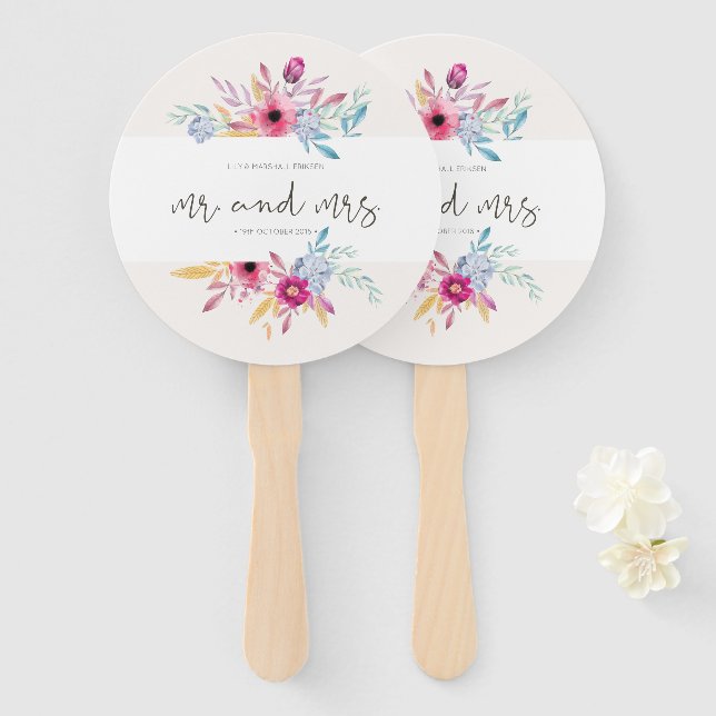 Elegant Floral Mr & Mrs Wedding | Hand Fans (Front and Back)