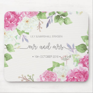 Elegant Floral Mr & Mrs Wedding Mousepad