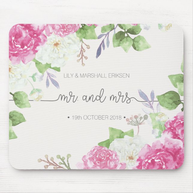 Elegant Floral Mr & Mrs Wedding | Mousepad (Front)