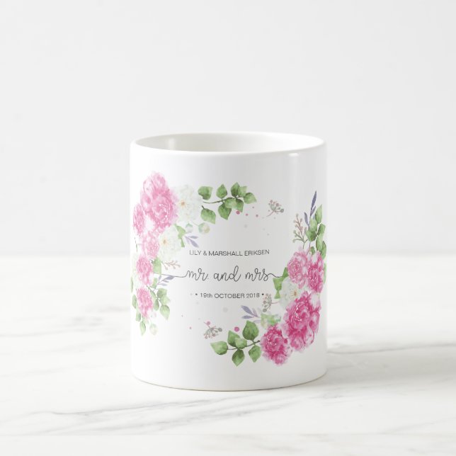 Elegant Floral Mr & Mrs Wedding | Mug (Center)
