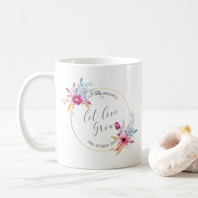 Elegant Floral Mr & Mrs Wedding | Mug (With Donut)