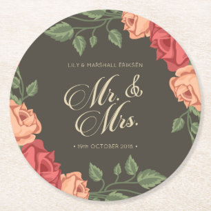 Elegant Floral Mr & Mrs Wedding   Paper Coaster