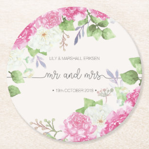 Elegant Floral Mr & Mrs Wedding   Paper Coaster